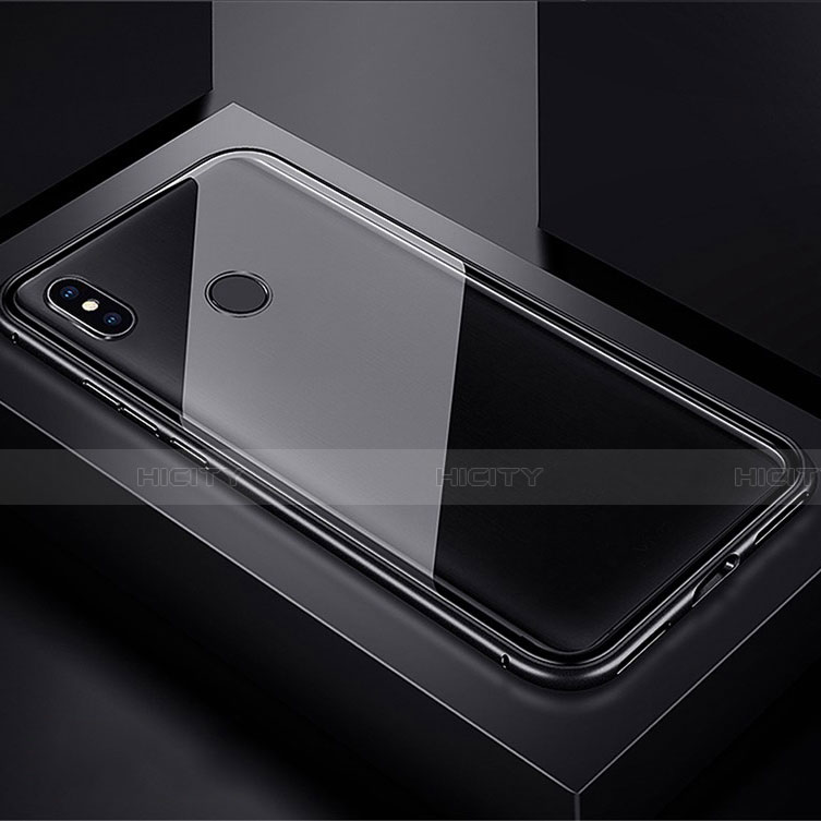 Handyhülle Hülle Luxus Aluminium Metall Rahmen Spiegel 360 Grad Tasche für Xiaomi Redmi Note 7 Pro Schwarz Plus
