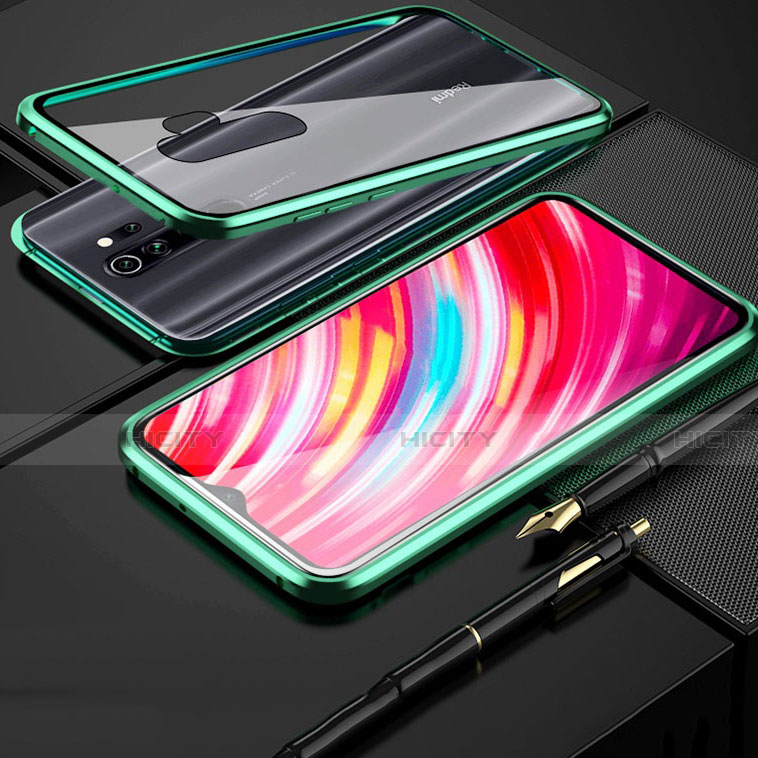 Handyhülle Hülle Luxus Aluminium Metall Rahmen Spiegel 360 Grad Tasche für Xiaomi Redmi Note 8 Pro Grün Plus