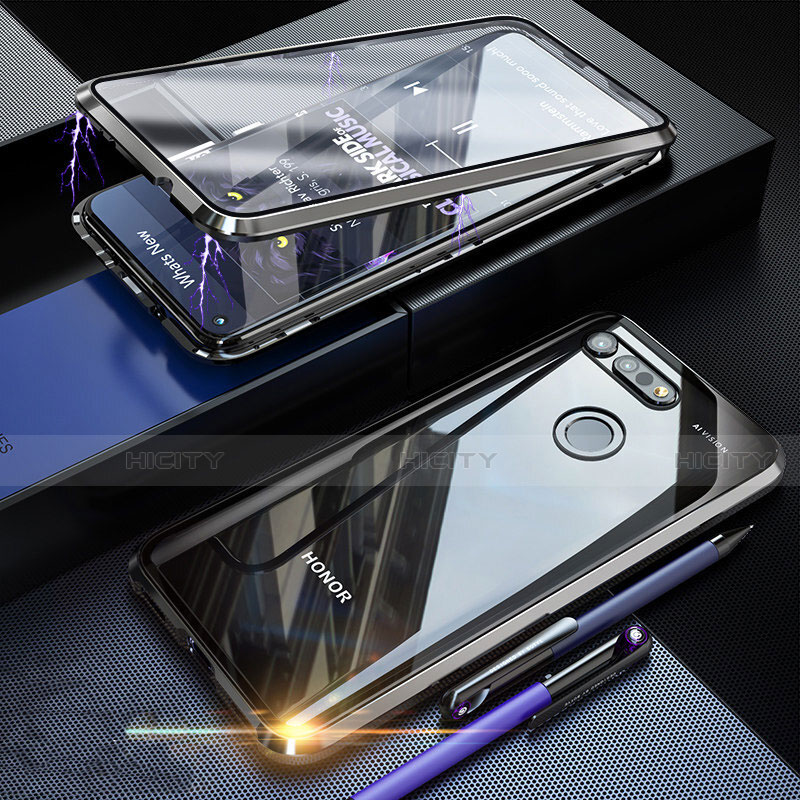 Handyhülle Hülle Luxus Aluminium Metall Rahmen Spiegel 360 Grad Tasche K01 für Huawei Honor V20 Schwarz Plus