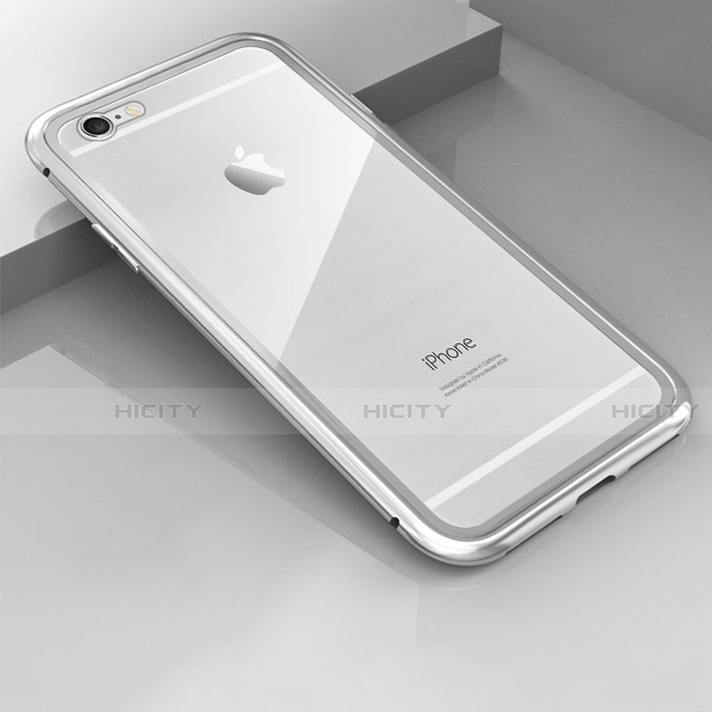 Handyhülle Hülle Luxus Aluminium Metall Rahmen Spiegel 360 Grad Tasche M01 für Apple iPhone 6 Plus Silber