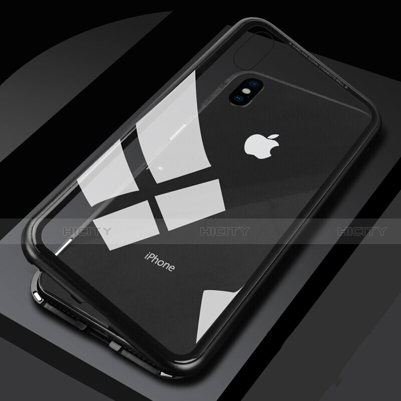 Handyhülle Hülle Luxus Aluminium Metall Rahmen Spiegel 360 Grad Tasche M01 für Apple iPhone Xs Max Schwarz Plus