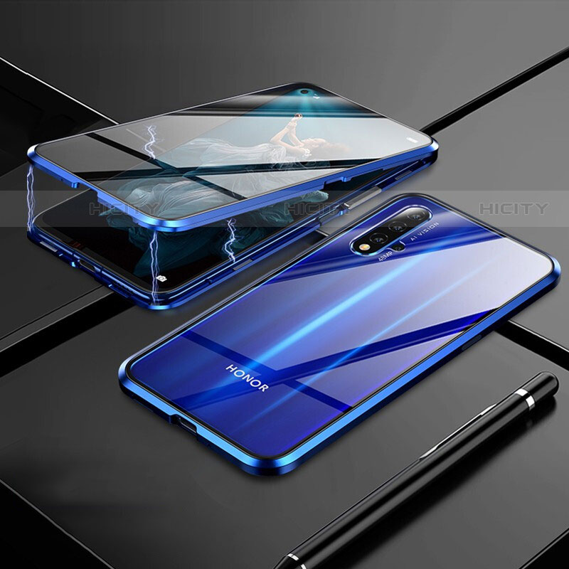 Handyhülle Hülle Luxus Aluminium Metall Rahmen Spiegel 360 Grad Tasche M01 für Huawei Nova 5T Blau Plus