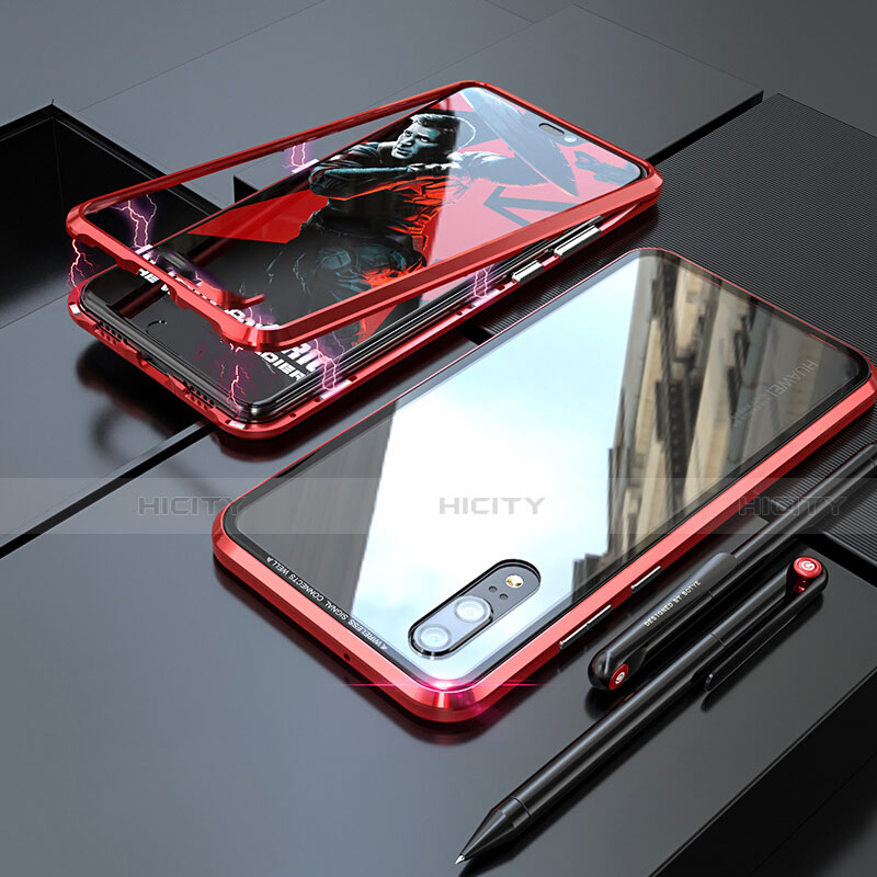 Handyhülle Hülle Luxus Aluminium Metall Rahmen Spiegel 360 Grad Tasche M01 für Huawei P20 Rot Plus