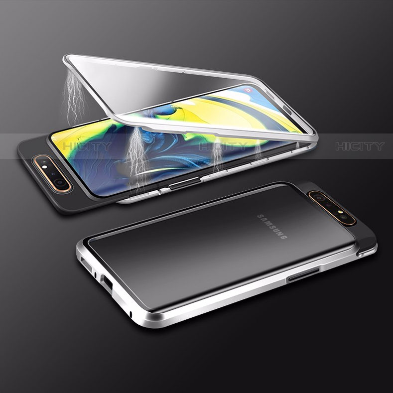 Handyhülle Hülle Luxus Aluminium Metall Rahmen Spiegel 360 Grad Tasche M01 für Samsung Galaxy A80 groß