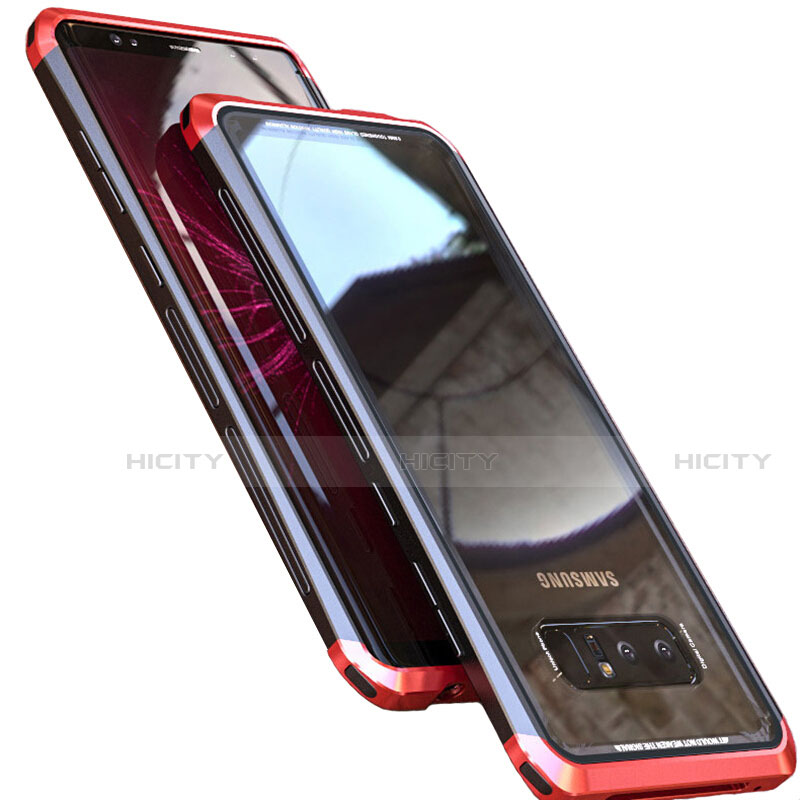 Handyhülle Hülle Luxus Aluminium Metall Rahmen Spiegel 360 Grad Tasche M01 für Samsung Galaxy Note 8 Rot Plus