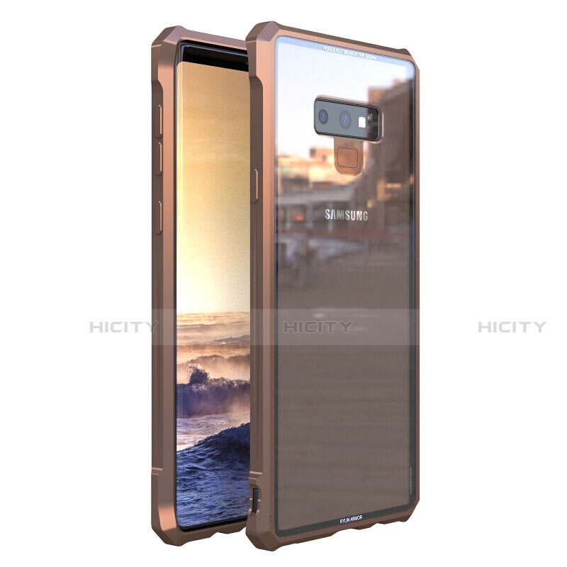 Handyhülle Hülle Luxus Aluminium Metall Rahmen Spiegel 360 Grad Tasche M01 für Samsung Galaxy Note 9 Gold