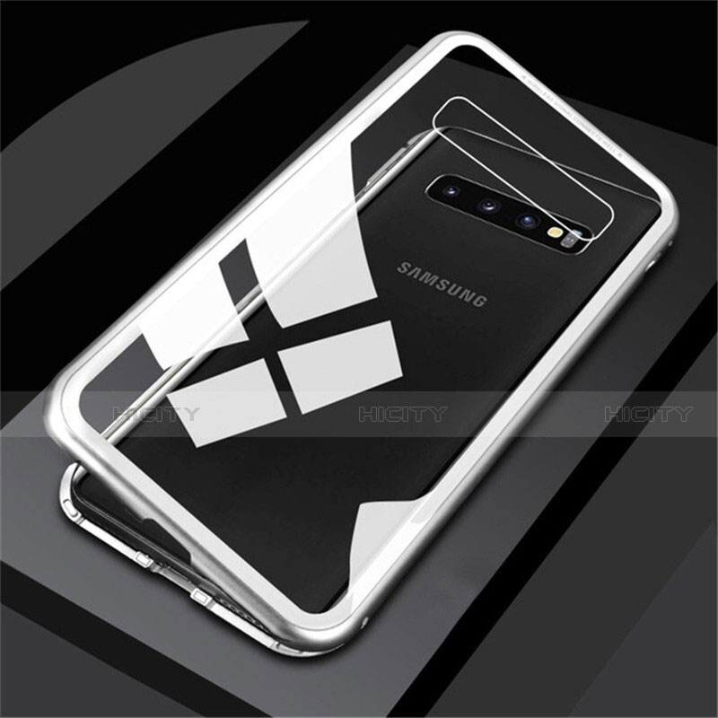 Handyhülle Hülle Luxus Aluminium Metall Rahmen Spiegel 360 Grad Tasche M01 für Samsung Galaxy S10 Weiß
