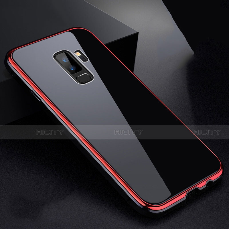 Handyhülle Hülle Luxus Aluminium Metall Rahmen Spiegel 360 Grad Tasche M01 für Samsung Galaxy S9 Plus Rot und Schwarz Plus