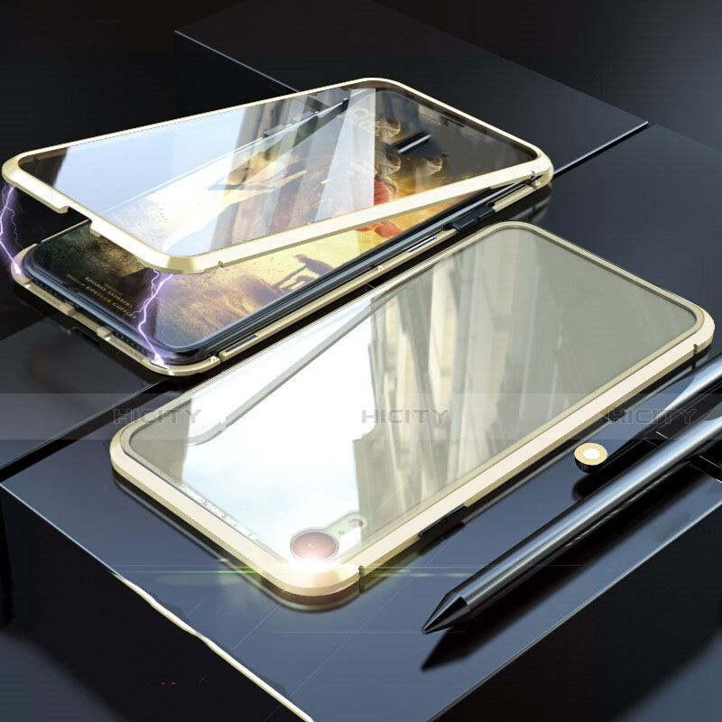 Handyhülle Hülle Luxus Aluminium Metall Rahmen Spiegel 360 Grad Tasche M02 für Apple iPhone XR groß