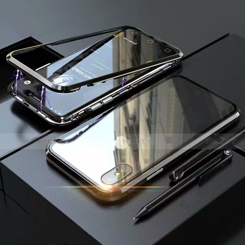 Handyhülle Hülle Luxus Aluminium Metall Rahmen Spiegel 360 Grad Tasche M02 für Apple iPhone Xs Max Schwarz Plus