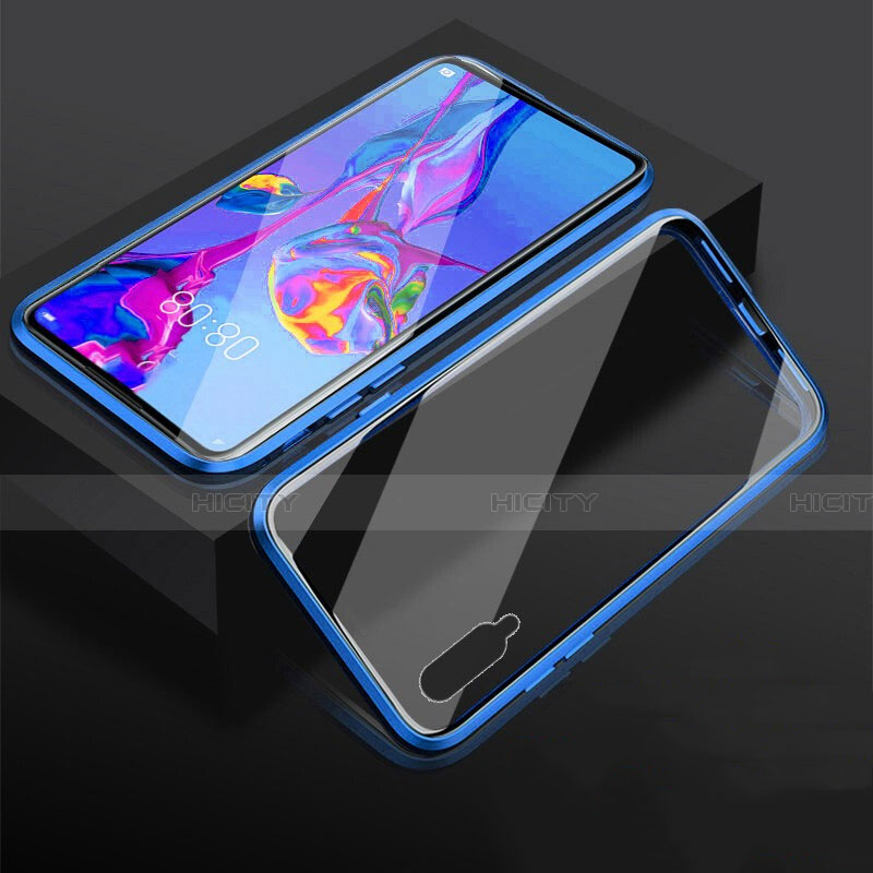Handyhülle Hülle Luxus Aluminium Metall Rahmen Spiegel 360 Grad Tasche M03 für Huawei Honor 9X Pro Blau