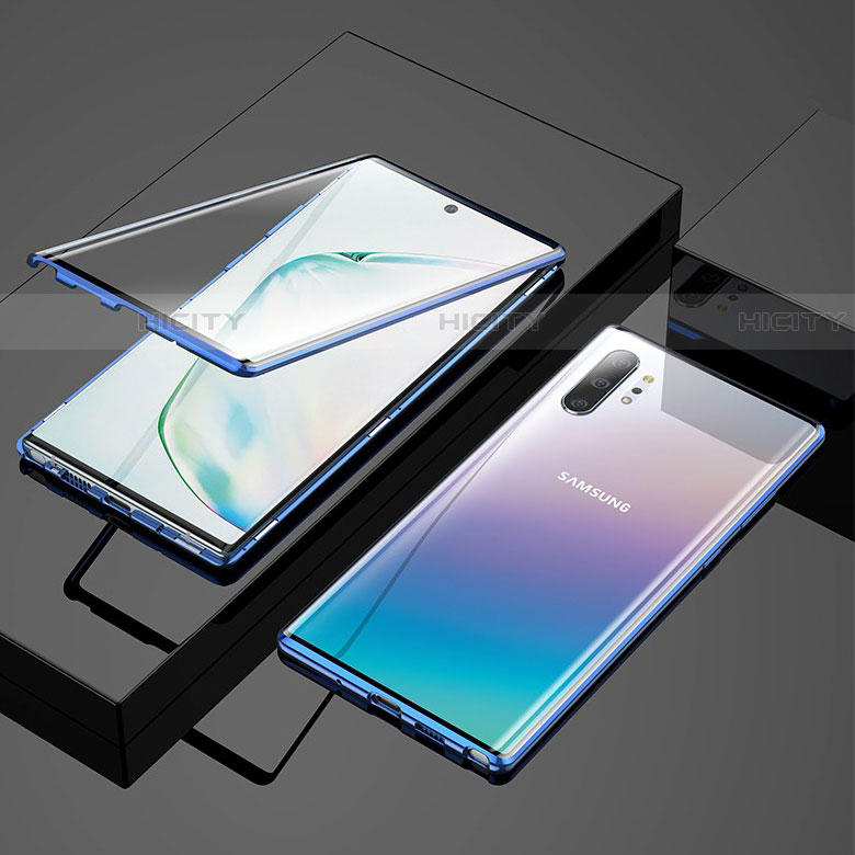 Handyhülle Hülle Luxus Aluminium Metall Rahmen Spiegel 360 Grad Tasche M03 für Samsung Galaxy Note 10 Plus 5G Blau Plus