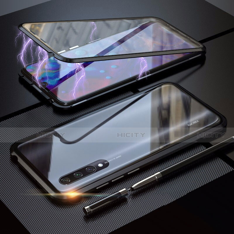 Handyhülle Hülle Luxus Aluminium Metall Rahmen Spiegel 360 Grad Tasche M03 für Xiaomi Mi A3 Schwarz Plus
