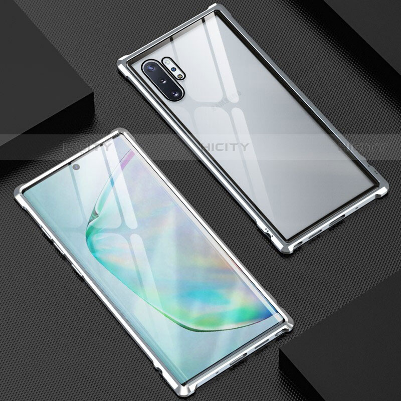 Handyhülle Hülle Luxus Aluminium Metall Rahmen Spiegel 360 Grad Tasche M04 für Samsung Galaxy Note 10 Plus 5G Silber Plus