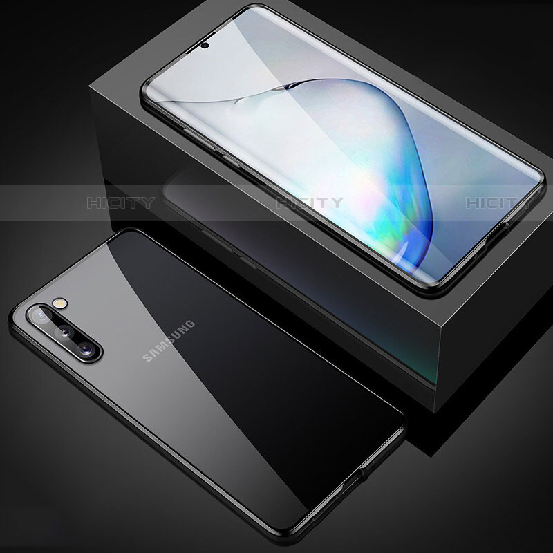 Handyhülle Hülle Luxus Aluminium Metall Rahmen Spiegel 360 Grad Tasche M04 für Samsung Galaxy Note 10 Schwarz