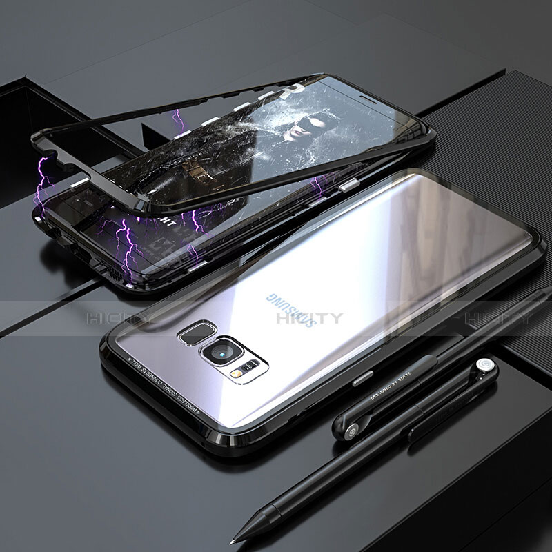 Handyhülle Hülle Luxus Aluminium Metall Rahmen Spiegel 360 Grad Tasche M05 für Samsung Galaxy S8 Schwarz