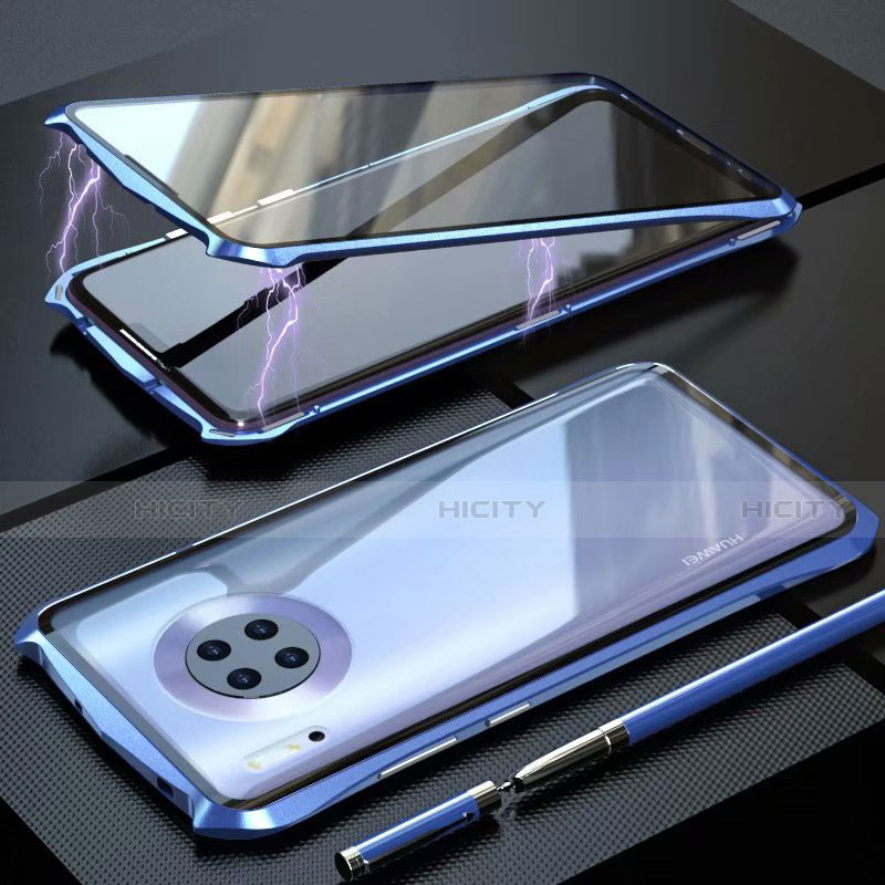Handyhülle Hülle Luxus Aluminium Metall Rahmen Spiegel 360 Grad Tasche M06 für Huawei Mate 30 5G Blau Plus