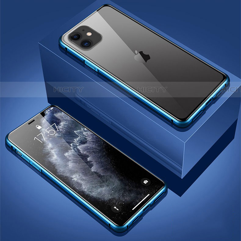 Handyhülle Hülle Luxus Aluminium Metall Rahmen Spiegel 360 Grad Tasche T01 für Apple iPhone 11 Blau Plus