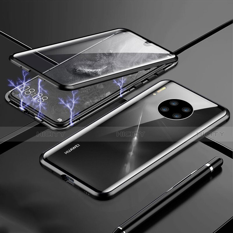 Handyhülle Hülle Luxus Aluminium Metall Rahmen Spiegel 360 Grad Tasche T01 für Huawei Mate 30 5G Schwarz Plus