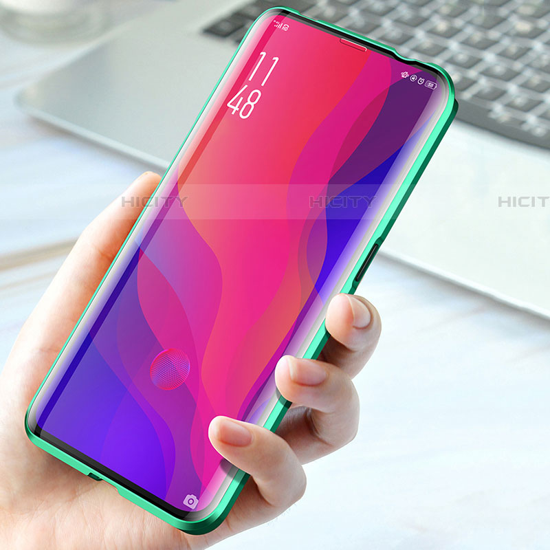 Handyhülle Hülle Luxus Aluminium Metall Rahmen Spiegel 360 Grad Tasche T01 für Oppo Find X