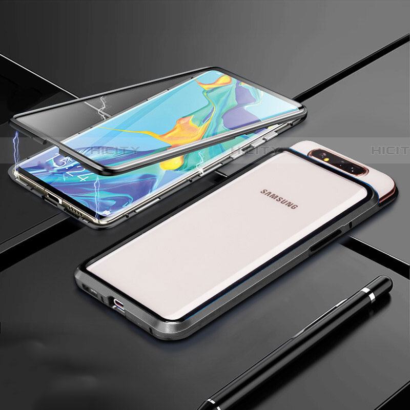 Handyhülle Hülle Luxus Aluminium Metall Rahmen Spiegel 360 Grad Tasche T01 für Samsung Galaxy A80 groß