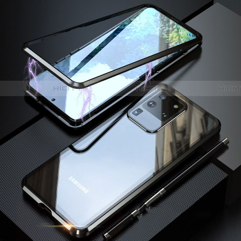 Handyhülle Hülle Luxus Aluminium Metall Rahmen Spiegel 360 Grad Tasche T01 für Samsung Galaxy S20 Ultra 5G Schwarz Plus