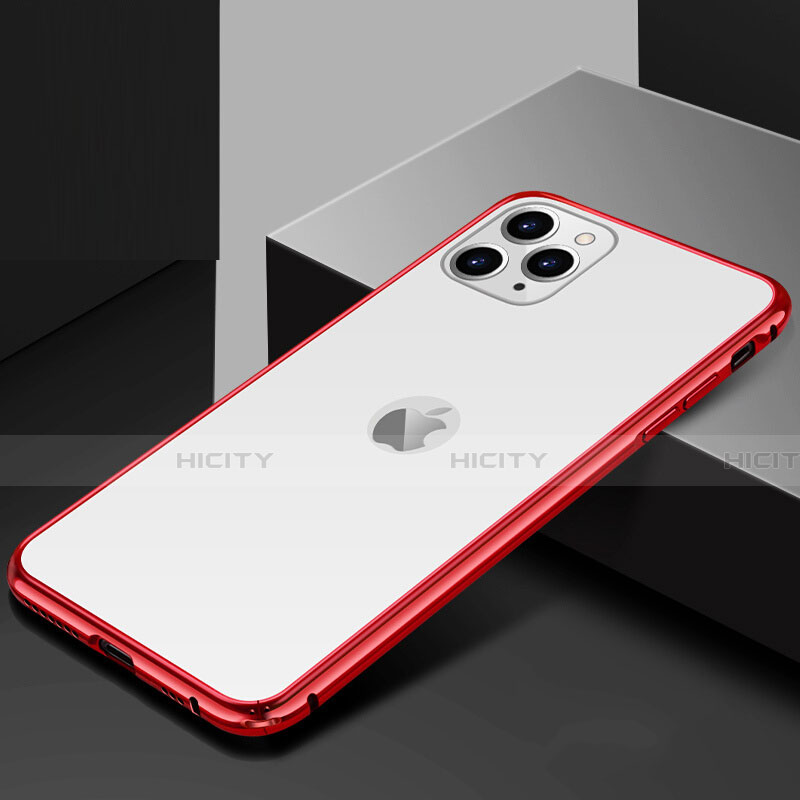Handyhülle Hülle Luxus Aluminium Metall Rahmen Spiegel 360 Grad Tasche T02 für Apple iPhone 11 Pro Max Rot Plus