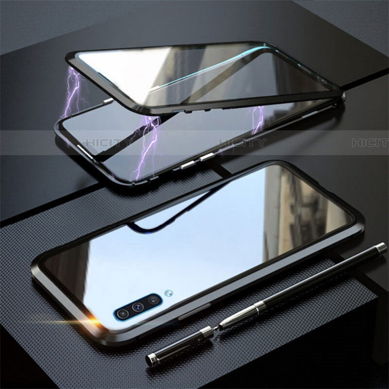 Handyhülle Hülle Luxus Aluminium Metall Rahmen Spiegel 360 Grad Tasche T02 für Samsung Galaxy A70S Schwarz