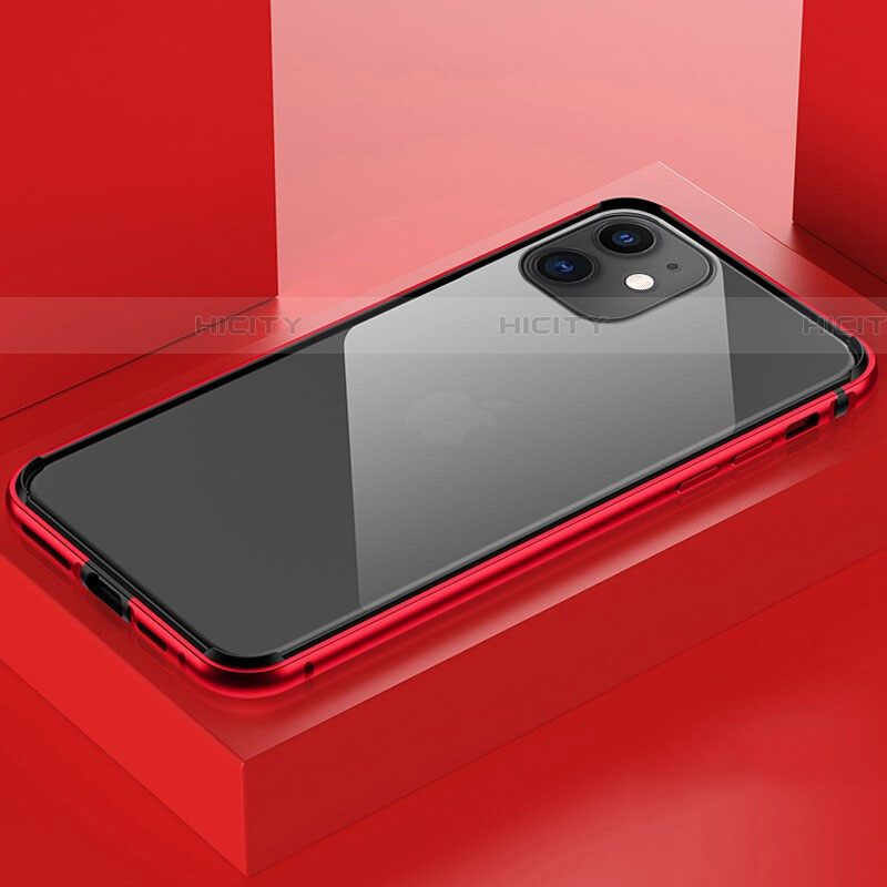 Handyhülle Hülle Luxus Aluminium Metall Rahmen Spiegel 360 Grad Tasche T03 für Apple iPhone 11 Rot Plus
