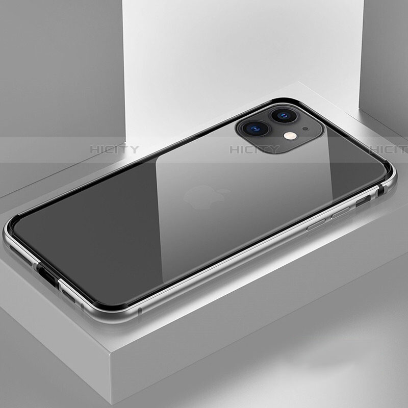Handyhülle Hülle Luxus Aluminium Metall Rahmen Spiegel 360 Grad Tasche T03 für Apple iPhone 11 Silber Plus