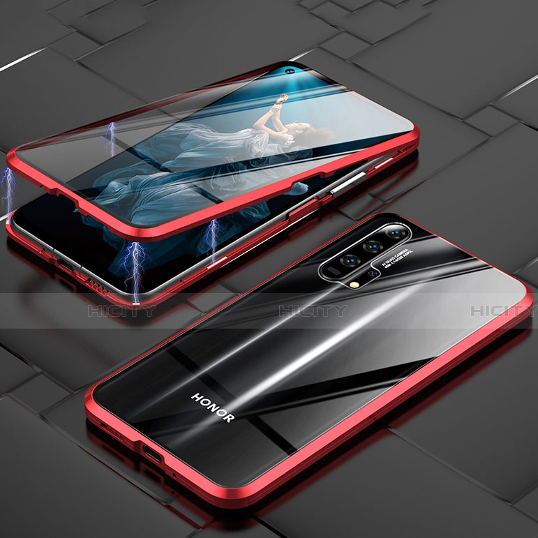 Handyhülle Hülle Luxus Aluminium Metall Rahmen Spiegel 360 Grad Tasche T03 für Huawei Honor 20 Pro Rot