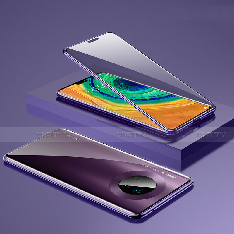 Handyhülle Hülle Luxus Aluminium Metall Rahmen Spiegel 360 Grad Tasche T03 für Huawei Mate 30 Pro 5G Violett