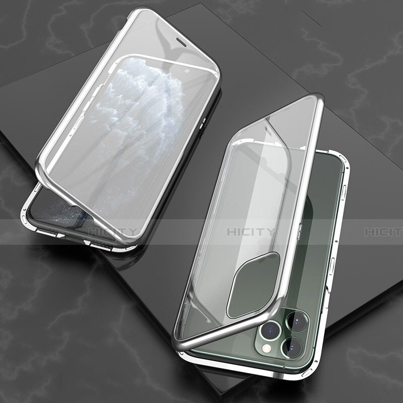 Handyhülle Hülle Luxus Aluminium Metall Rahmen Spiegel 360 Grad Tasche T06 für Apple iPhone 11 Pro Max Silber