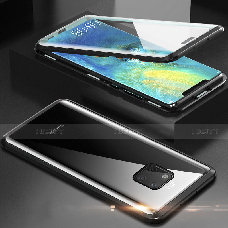 Handyhülle Hülle Luxus Aluminium Metall Rahmen Spiegel 360 Grad Tasche T07 für Huawei Mate 20 Pro Schwarz Plus
