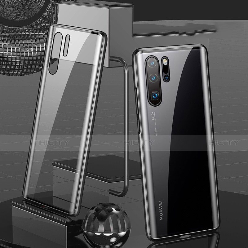 Handyhülle Hülle Luxus Aluminium Metall Rahmen Spiegel 360 Grad Tasche T07 für Huawei P30 Pro Schwarz Plus