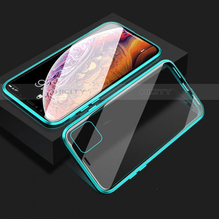 Handyhülle Hülle Luxus Aluminium Metall Rahmen Spiegel 360 Grad Tasche T08 für Apple iPhone 11 Cyan Plus