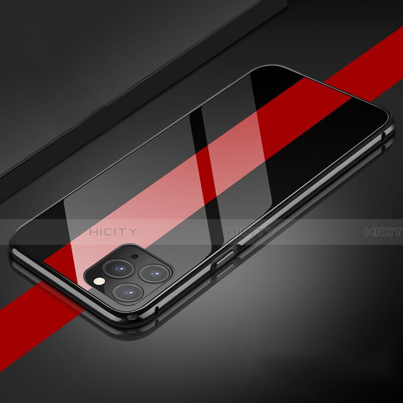 Handyhülle Hülle Luxus Aluminium Metall Rahmen Spiegel 360 Grad Tasche T08 für Apple iPhone 11 Pro Max Schwarz