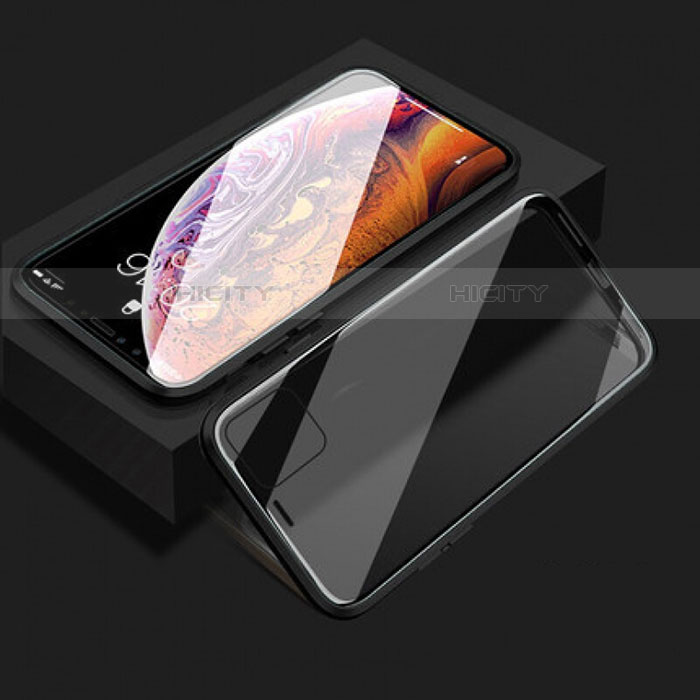 Handyhülle Hülle Luxus Aluminium Metall Rahmen Spiegel 360 Grad Tasche T08 für Apple iPhone 11 Schwarz