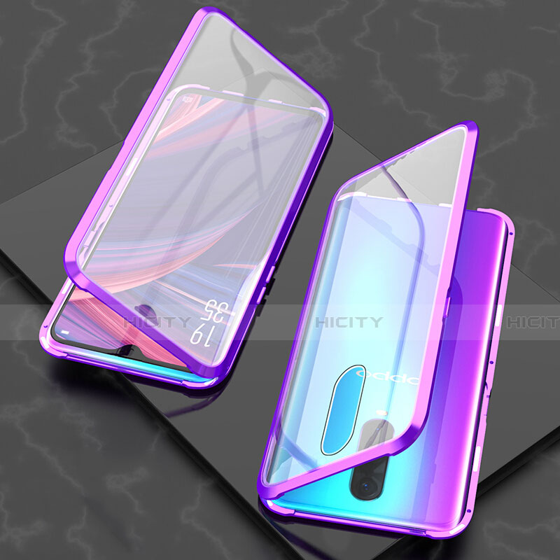 Handyhülle Hülle Luxus Aluminium Metall Rahmen Spiegel 360 Grad Tasche T08 für Oppo R17 Pro Violett Plus