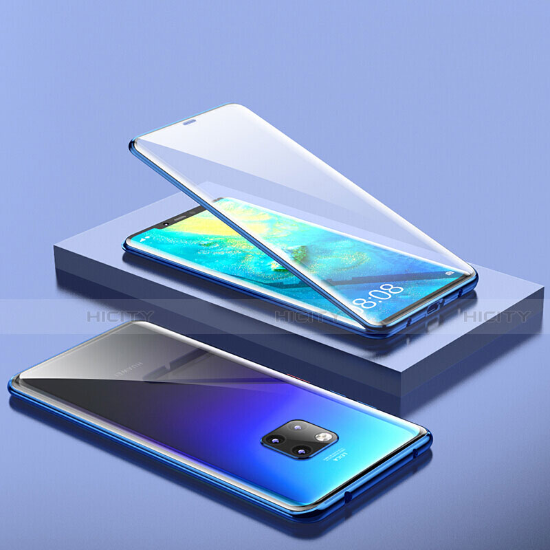 Handyhülle Hülle Luxus Aluminium Metall Rahmen Spiegel 360 Grad Tasche T11 für Huawei Mate 20 Pro Blau