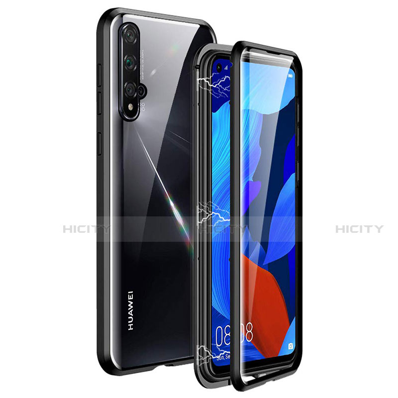 Handyhülle Hülle Luxus Aluminium Metall Rahmen Spiegel 360 Grad Tasche T11 für Huawei Nova 5T Schwarz