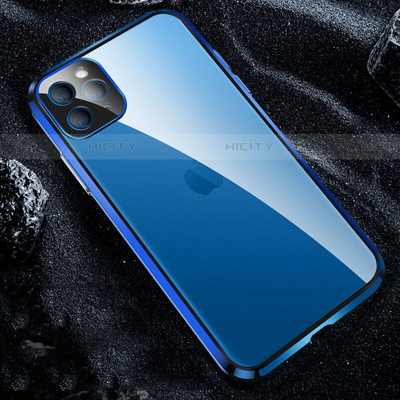 Handyhülle Hülle Luxus Aluminium Metall Rahmen Spiegel 360 Grad Tasche T12 für Apple iPhone 11 Pro Max Blau Plus