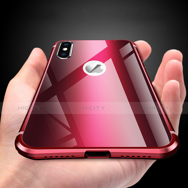 Handyhülle Hülle Luxus Aluminium Metall Rahmen Spiegel Tasche A01 für Apple iPhone Xs Rot