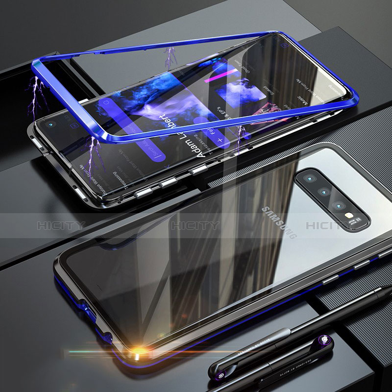 Handyhülle Hülle Luxus Aluminium Metall Rahmen Spiegel Tasche A01 für Samsung Galaxy S10 Plus Blau Plus