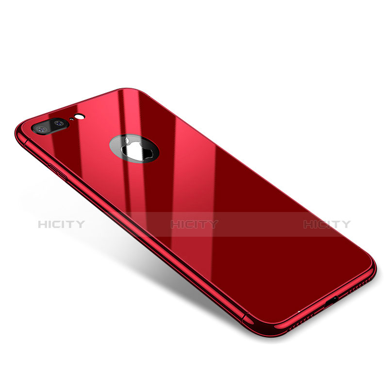 Handyhülle Hülle Luxus Aluminium Metall Rahmen Spiegel Tasche für Apple iPhone 8 Plus Rot Plus
