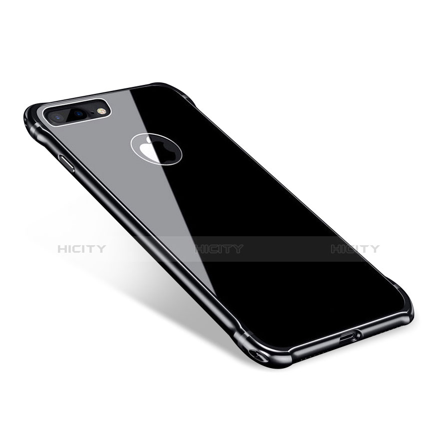 Handyhülle Hülle Luxus Aluminium Metall Rahmen Spiegel Tasche M01 für Apple iPhone 8 Plus Schwarz