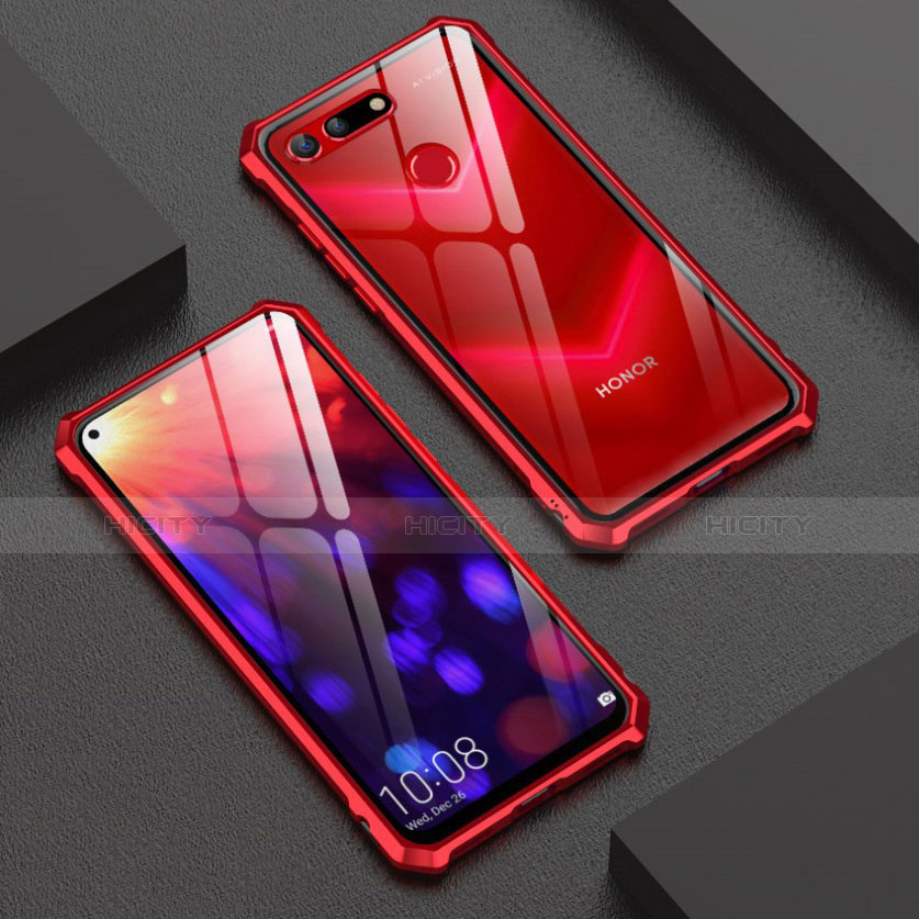 Handyhülle Hülle Luxus Aluminium Metall Rahmen Spiegel Tasche M01 für Huawei Honor View 20 Rot Plus