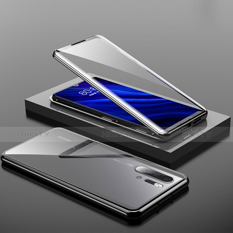 Handyhülle Hülle Luxus Aluminium Metall Rahmen Spiegel Tasche M01 für Huawei P30 Pro New Edition Schwarz