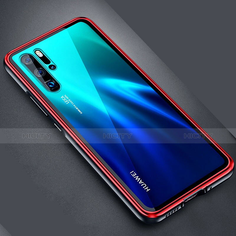 Handyhülle Hülle Luxus Aluminium Metall Rahmen Spiegel Tasche M04 für Huawei P30 Pro New Edition Rot Plus