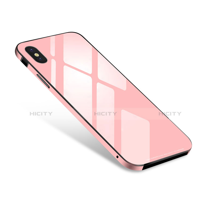 Handyhülle Hülle Luxus Aluminium Metall Rahmen Spiegel Tasche S01 für Apple iPhone X Rosa Plus